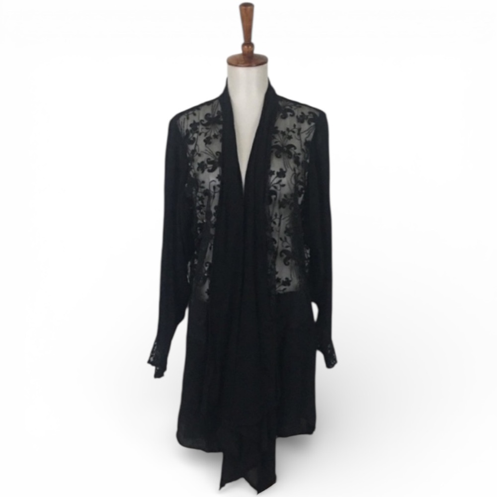 Vintage 80’s 90’s Lace Sequin Shell Women’s M Black Chic Sheer Goth Glam